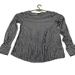 Express Top Womens Size L Gray White Gold Metallic Striped Long Sleeves Viscose